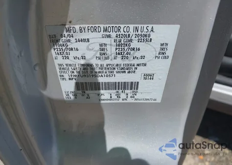 2005 Ford Escape Xlt из США, поврежденный, VIN 1FMYU93195DA10571